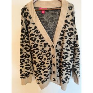 Vtg Catherine Malandrino Animal Print XL Oversized Acrylic Cardigan  Sweater Y2K